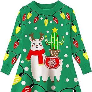 Little Girls Ugly Christmas Sweater Dress Funny Xmas Long Sleeve Flared